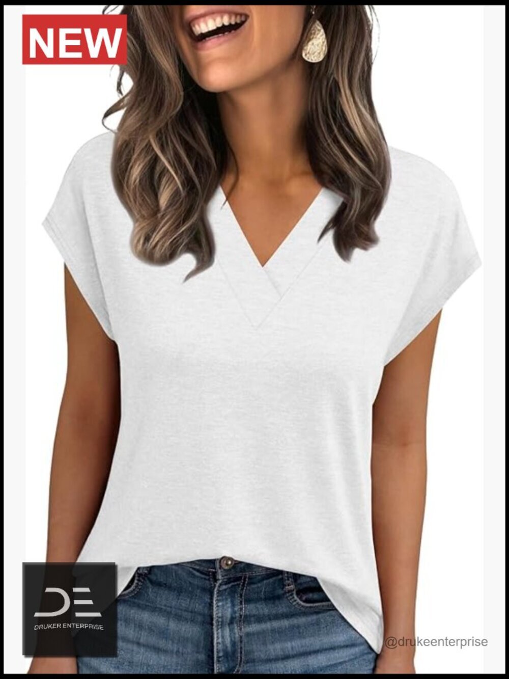 Cap Sleeve V Neck T Shirt Loose Fit Basic Trendy Top